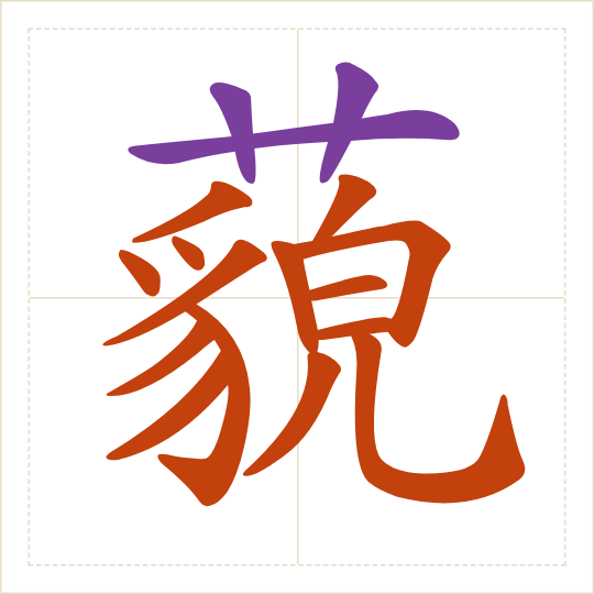 The character 藐 (miǎo) with each of its parts in a different colour