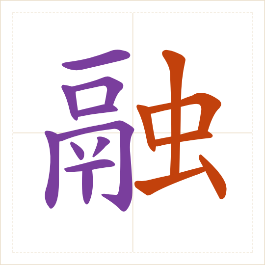 The character 融 (róng) with each of its parts in a different colour