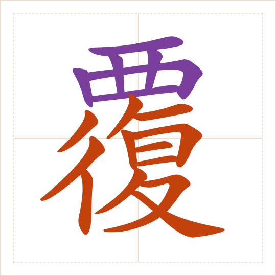 The character 覆 (fù) with each of its parts in a different colour