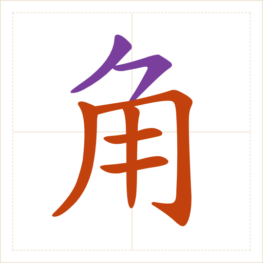 The character 角 (jiǎo) with each of its parts in a different colour