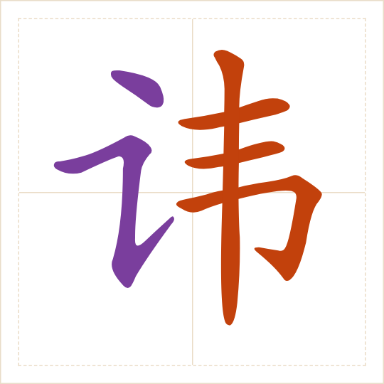 The character 讳 (huì) with each of its parts in a different colour