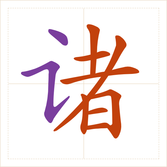 The character 诸 (zhū) with each of its parts in a different colour