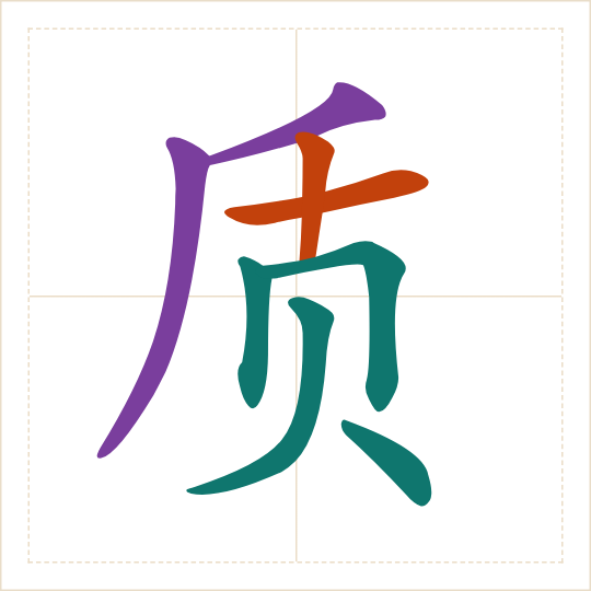 The character 质 (zhì) with each of its parts in a different colour