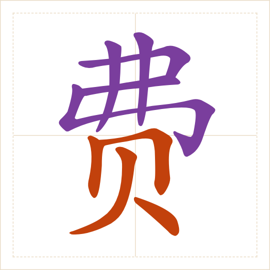 The character 费 (fèi) with each of its parts in a different colour