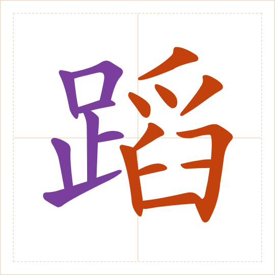 The character 蹈 (dǎo) with each of its parts in a different colour