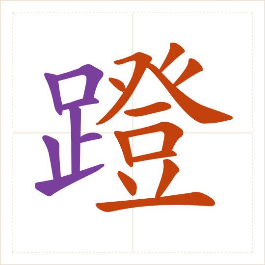 The character 蹬 (dēng) with each of its parts in a different colour