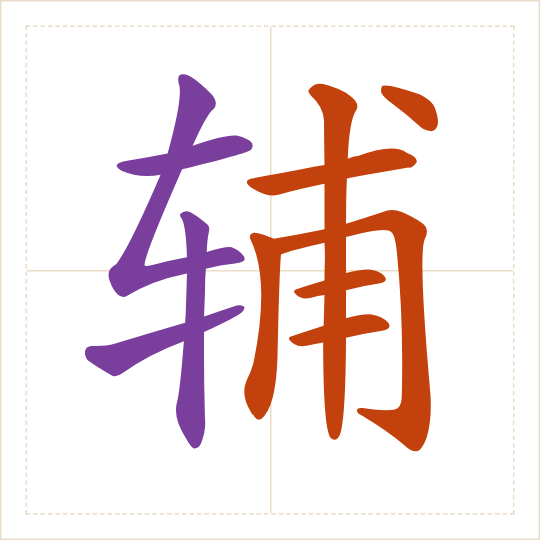 The character 辅 (fǔ) with each of its parts in a different colour