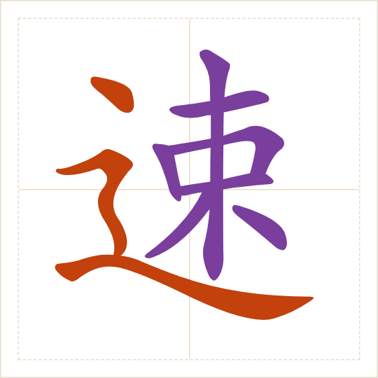 The character 速 (sù) with each of its parts in a different colour