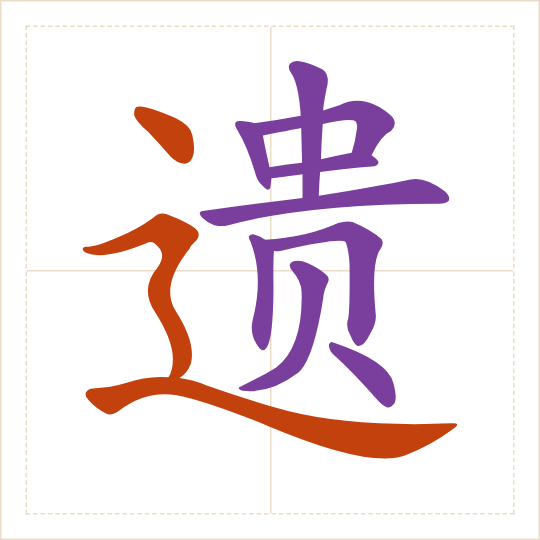 The character 遗 (yí) with each of its parts in a different colour