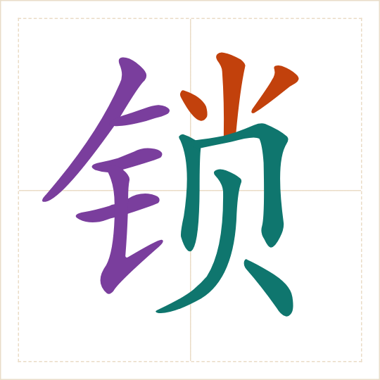 The character 锁 (suǒ) with each of its parts in a different colour