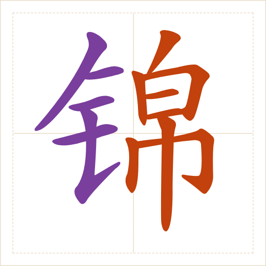 The character 锦 (jǐn) with each of its parts in a different colour