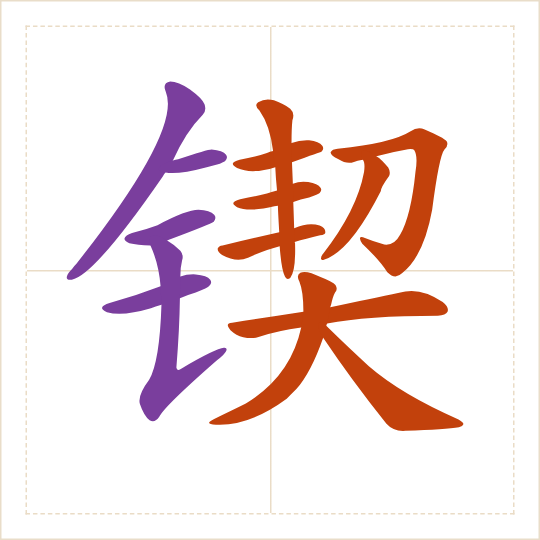 The character 锲 (qiè) with each of its parts in a different colour