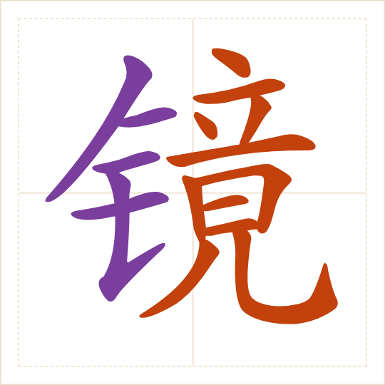 The character 镜 (jìng) with each of its parts in a different colour