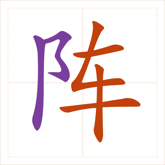 The character 阵 (zhèn) with each of its parts in a different colour