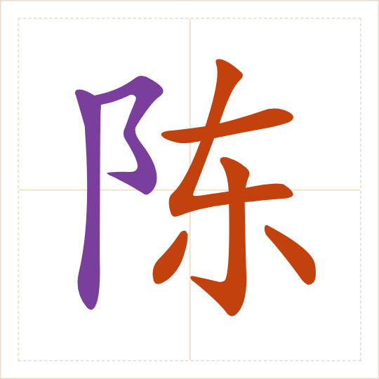 The character 陈 (chén) with each of its parts in a different colour