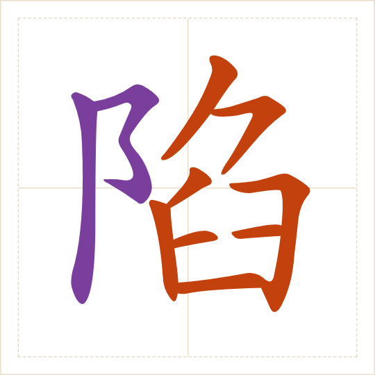 The character 陷 (xiàn) with each of its parts in a different colour