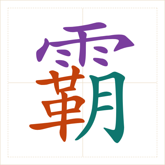 The character 霸 (bà) with each of its parts in a different colour