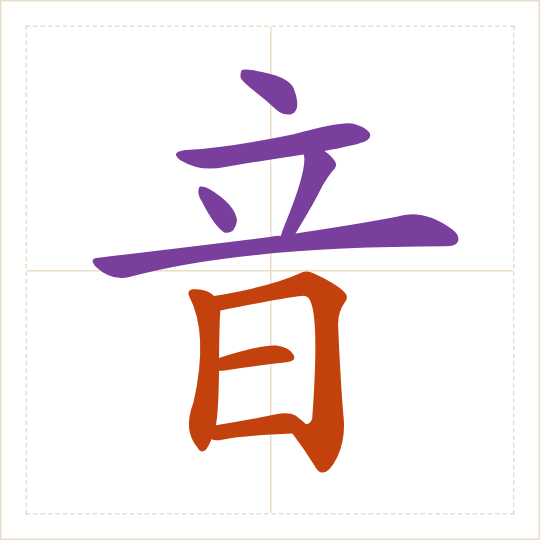 The character 音 (yīn) with each of its parts in a different colour
