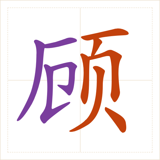 The character 顾 (gù) with each of its parts in a different colour