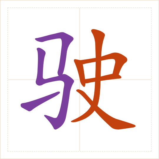The character 驶 (shǐ) with each of its parts in a different colour