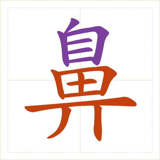 The character 鼻 (bí) with each of its parts in a different colour