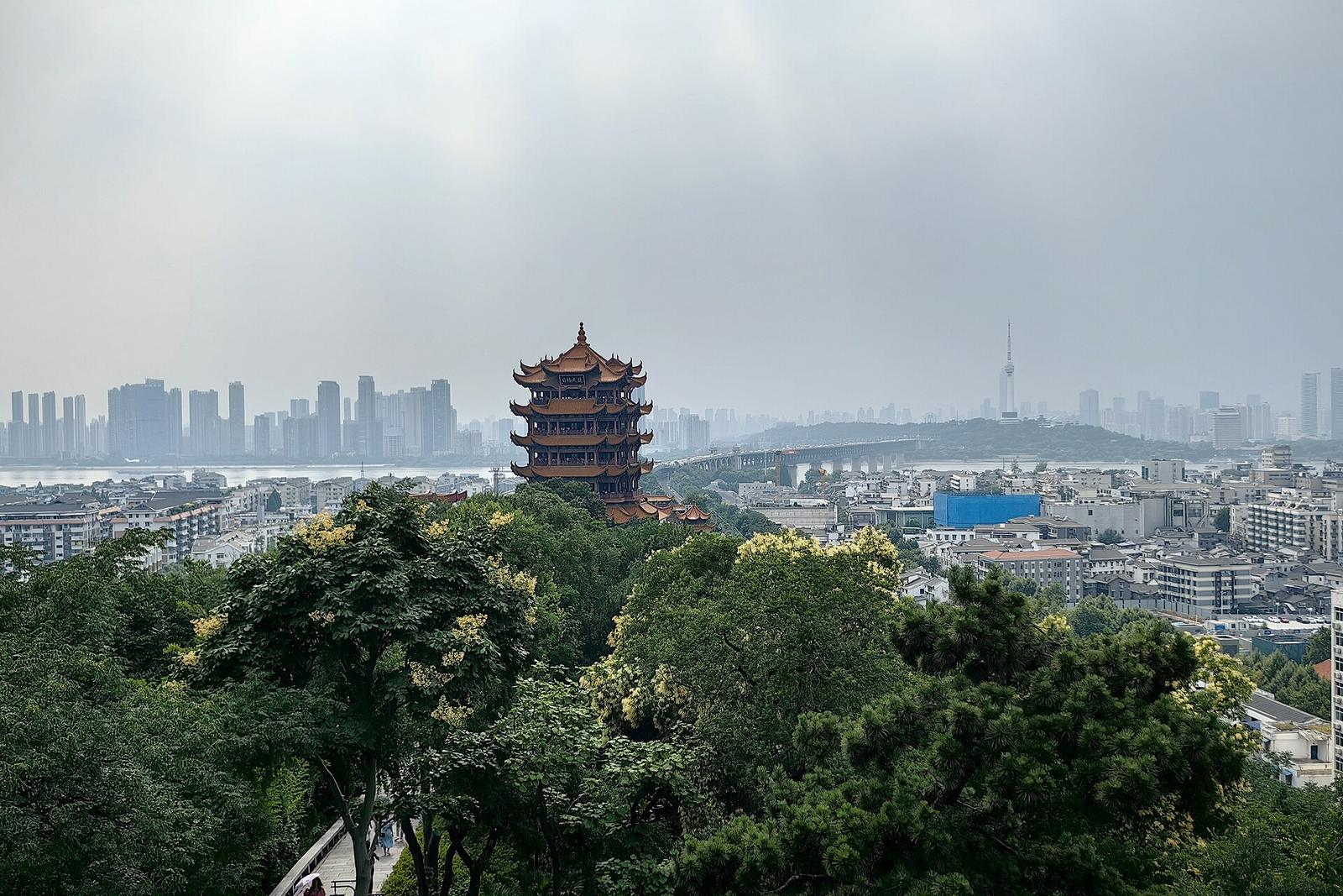 The Yellow Crane Tower on Snake Hill above Wuhan, with the city and the Yangtze behind