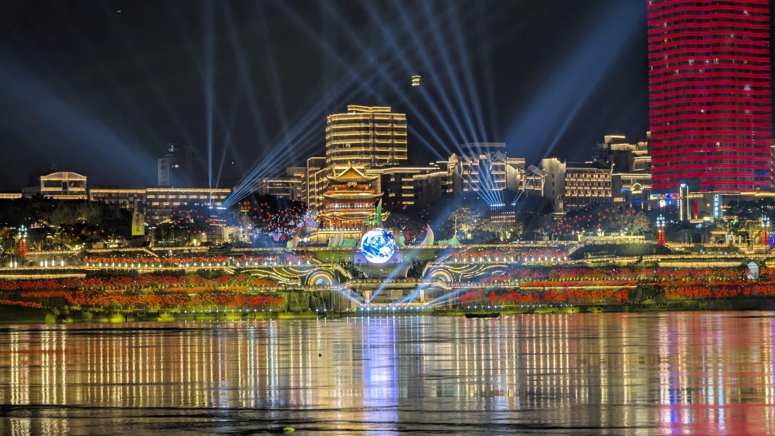 Hejiang Gate light show at the Yangtze River confluence in Yibin, Sichuan