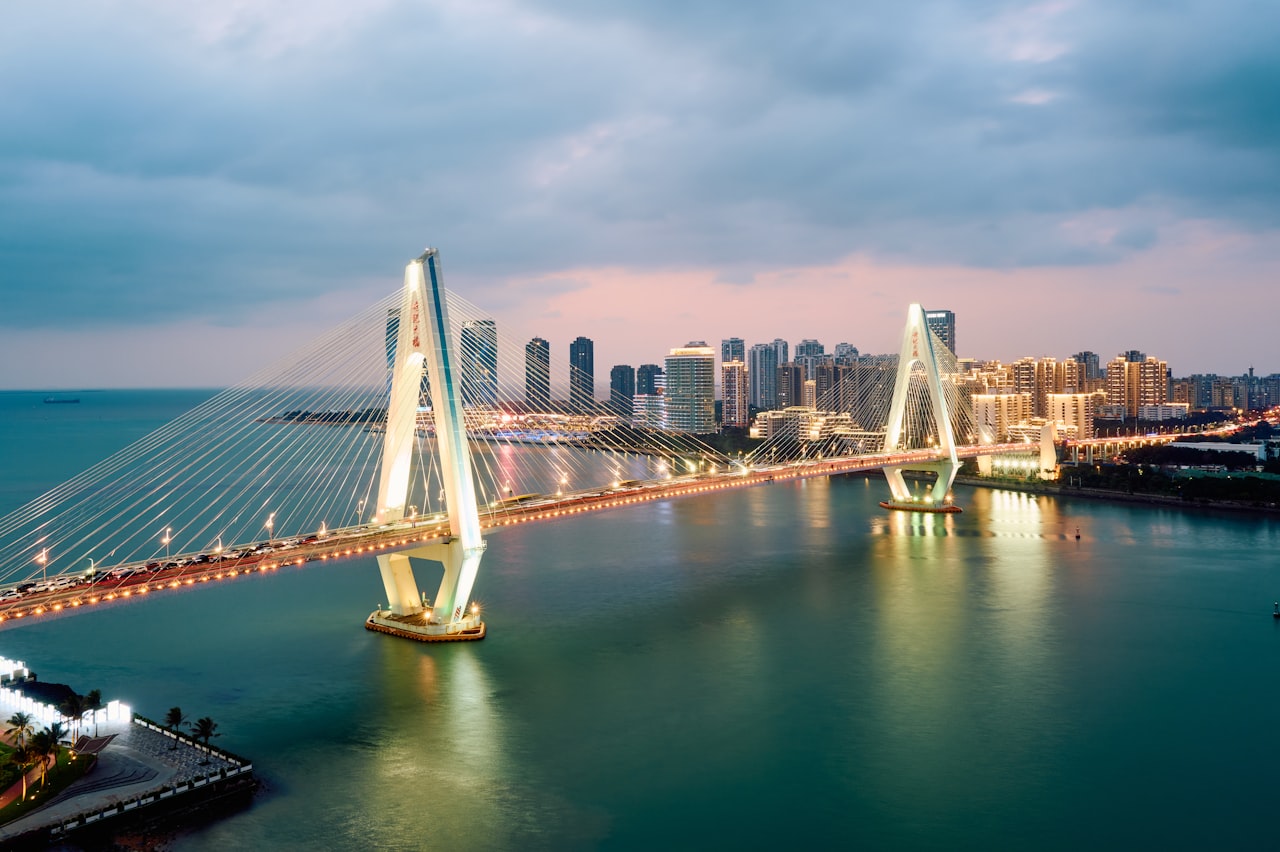 A large bridge spanning the water at Haikou, Hainan