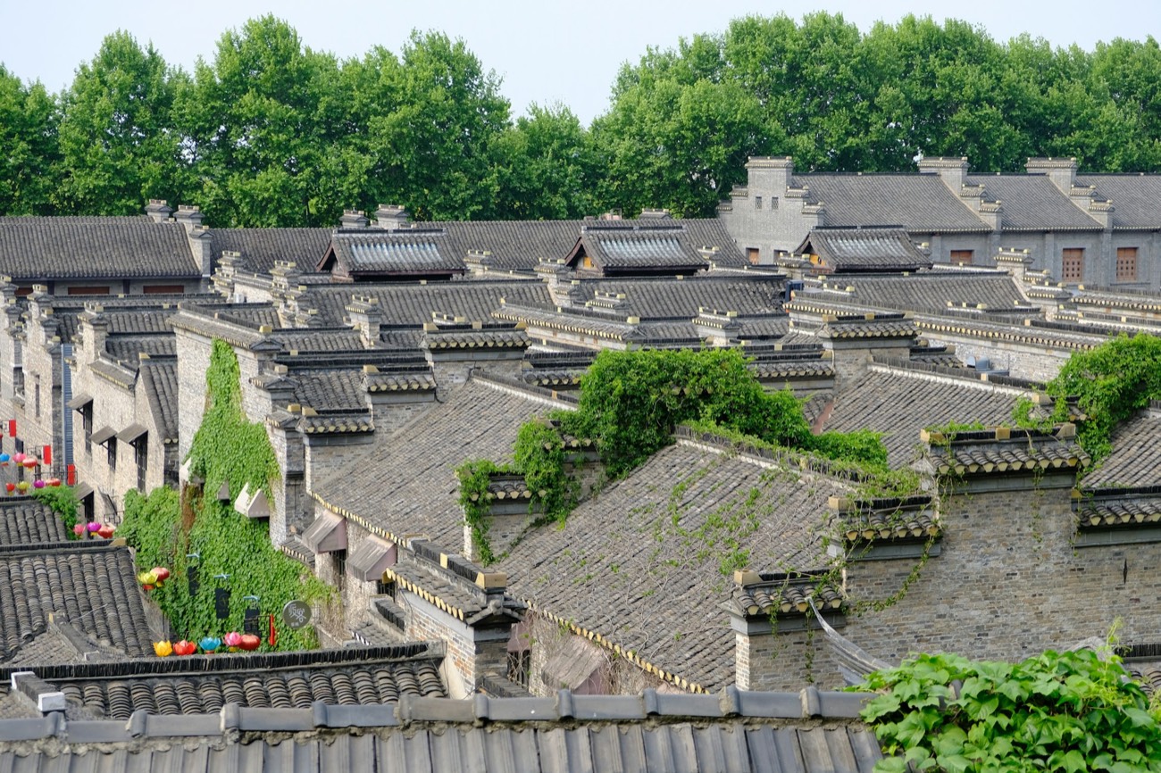 Grey-tiled traditional rooftops of Zhenjiang's old quarter, Jiangsu