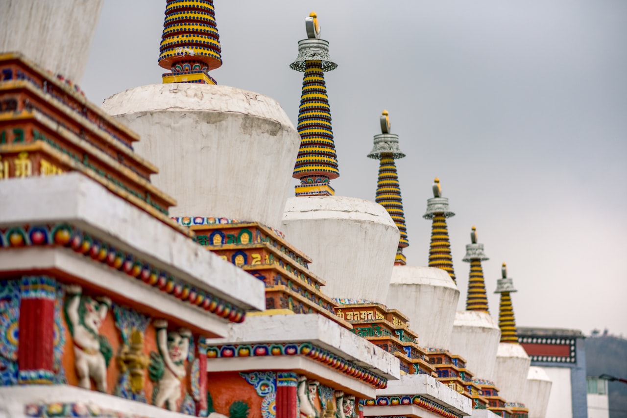 Carved and painted monastery wall detail, Gyantse, Tibet