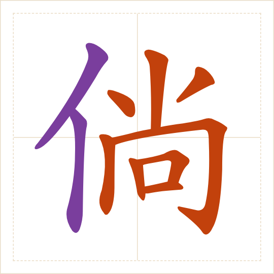 The character 倘 (tǎng) with each of its parts in a different colour
