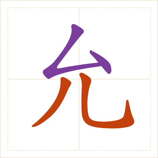 The character 允 (yǔn) with each of its parts in a different colour