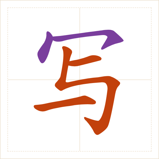 The character 写 (xiě) with each of its parts in a different colour