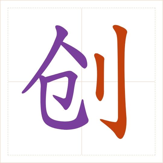 The character 创 (chuàng) with each of its parts in a different colour