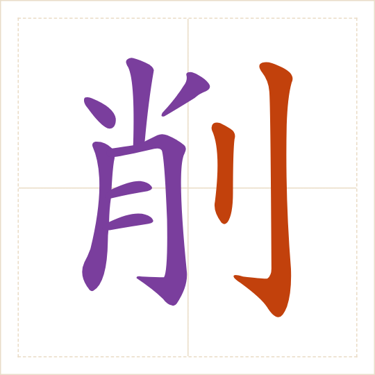 The character 削 (xiāo) with each of its parts in a different colour
