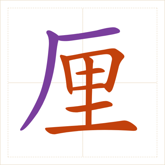 The character 厘 (lí) with each of its parts in a different colour