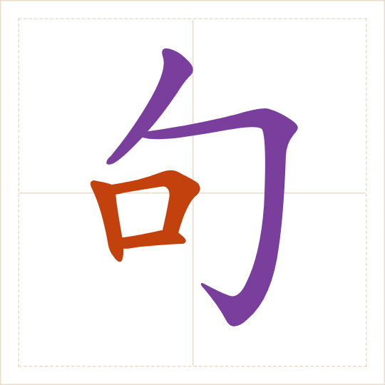 The character 句 (jù) with each of its parts in a different colour