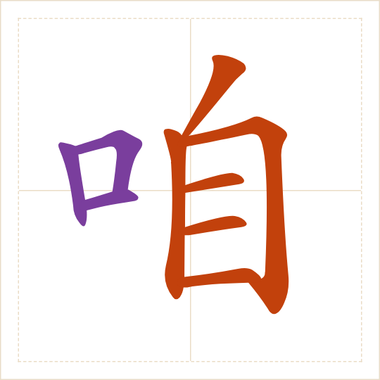 The character 咱 (zán) with each of its parts in a different colour