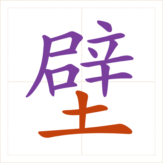 The character 壁 (bì) with each of its parts in a different colour