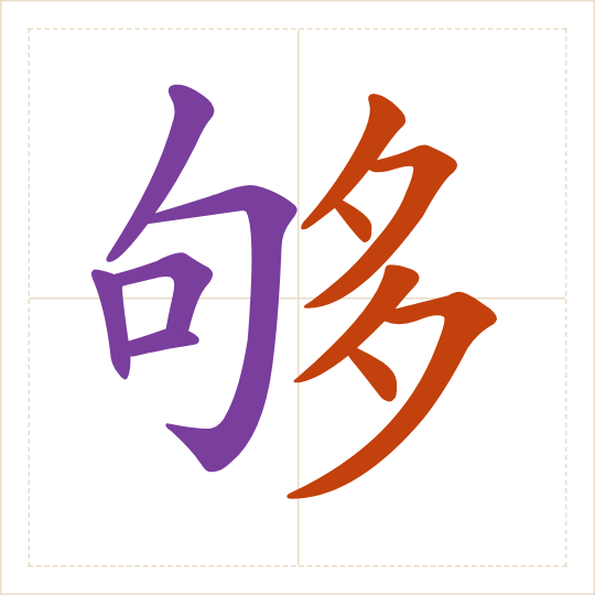 The character 够 (gòu) with each of its parts in a different colour