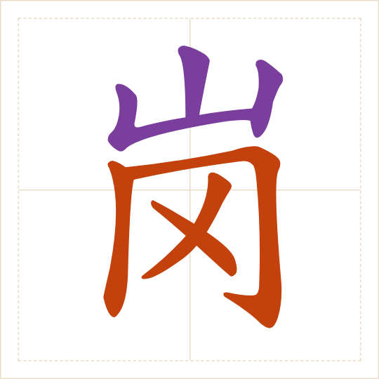 The character 岗 (gǎng) with each of its parts in a different colour