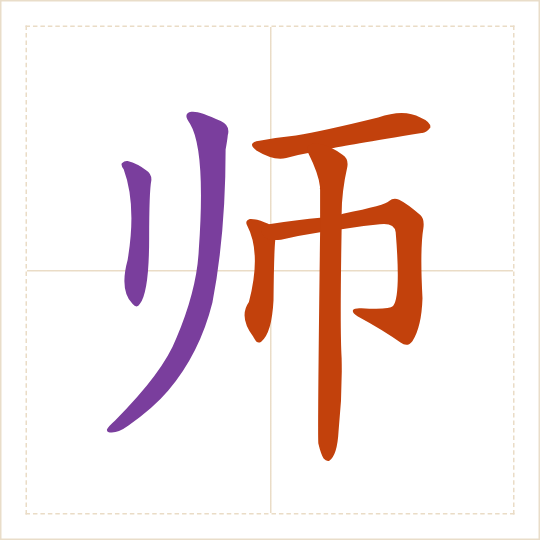 The character 师 (shī) with each of its parts in a different colour