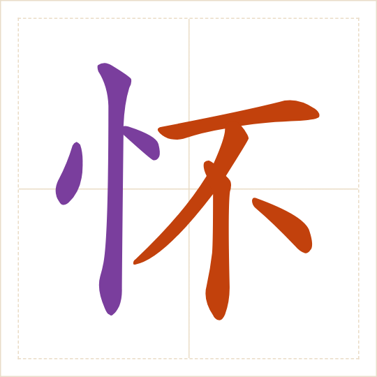 The character 怀 (huái) with each of its parts in a different colour