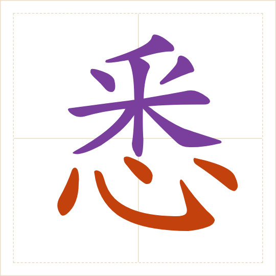 The character 悉 (xī) with each of its parts in a different colour