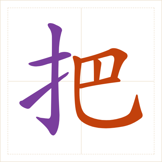 The character 把 (bǎ) with each of its parts in a different colour