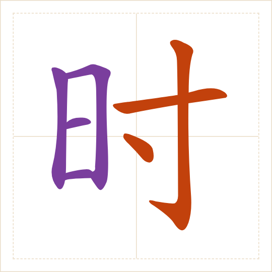The character 时 (shí) with each of its parts in a different colour