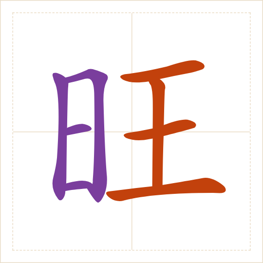 The character 旺 (wàng) with each of its parts in a different colour