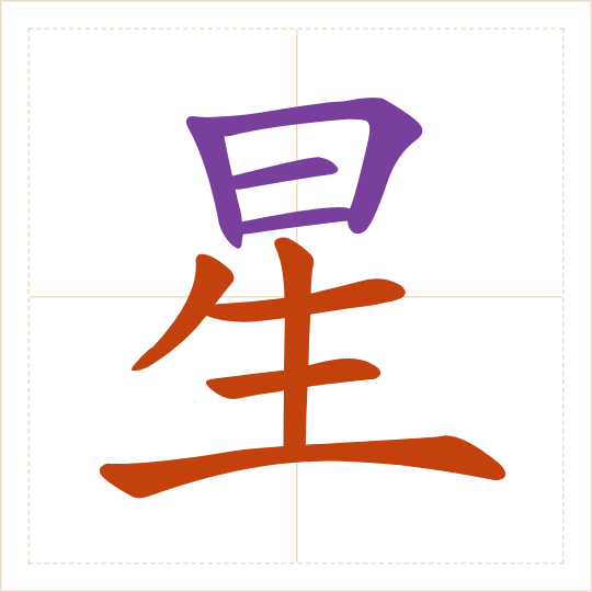 The character 星 (xīng) with each of its parts in a different colour