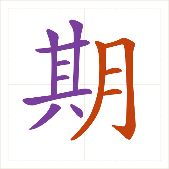 The character 期 (qī) with each of its parts in a different colour