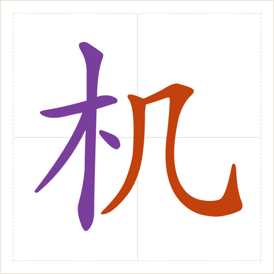 The character 机 (jī) with each of its parts in a different colour